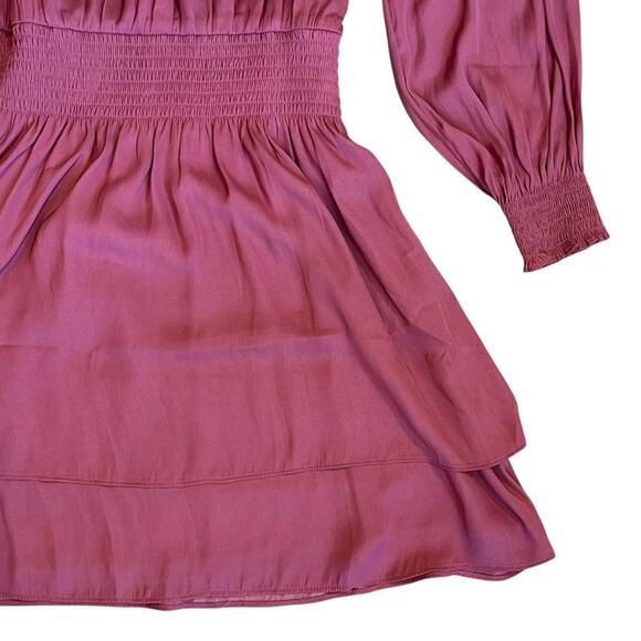 Evereve Women’s Sz XS NWT Shiloh Satin Long Sleeve Mini Dress Dusty Rose $118 - Picture 8 of 13